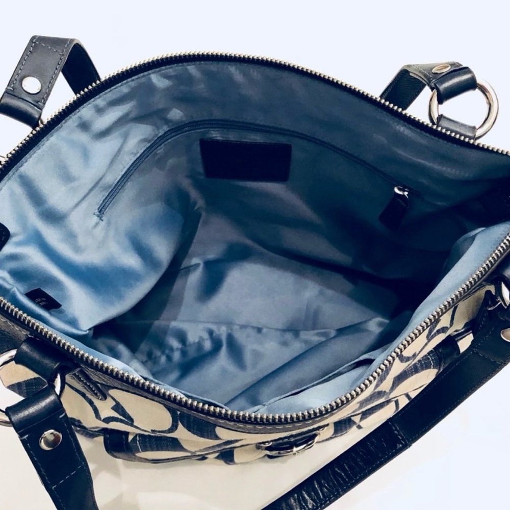 RARE Coach Poppy Signature C Crosshatch Canvas Glam Tote Denim blue and white - Picture 4 of 8